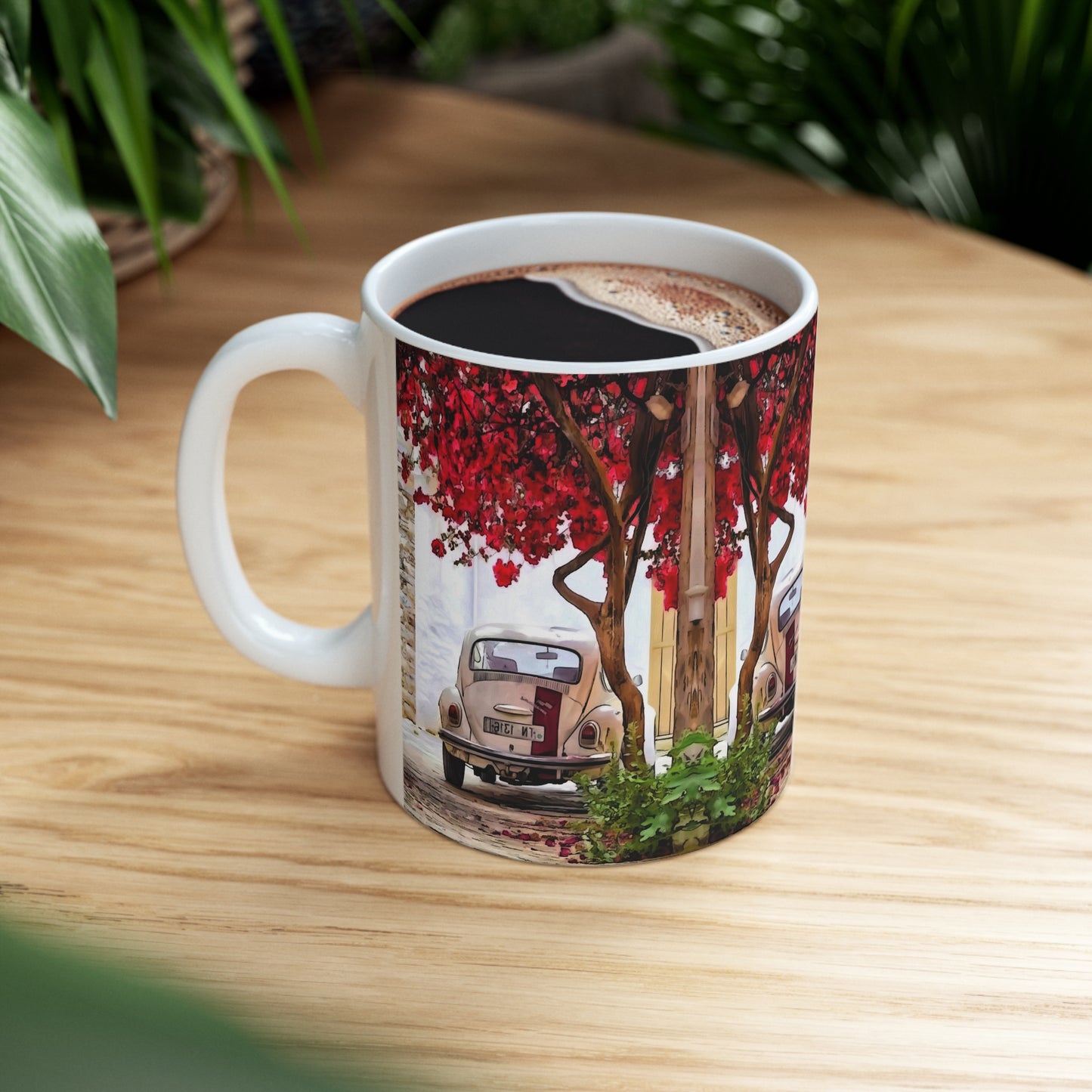 Cherry Trees and VW Beetles Art to Drink Ceramic Coffee Mug, 11oz