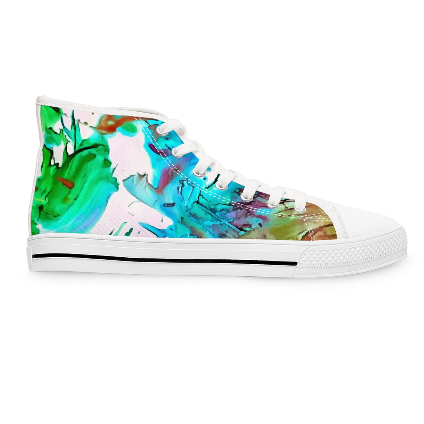 Abstract Multi-Color Art-to-Wear Women's White Canvas High Top Sneakers