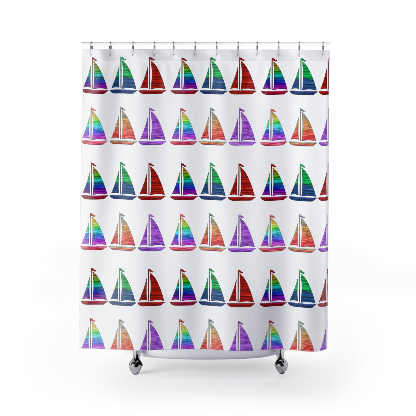 Colorful Sailboats Rainbow Nautical Theme Fabric Shower Curtain