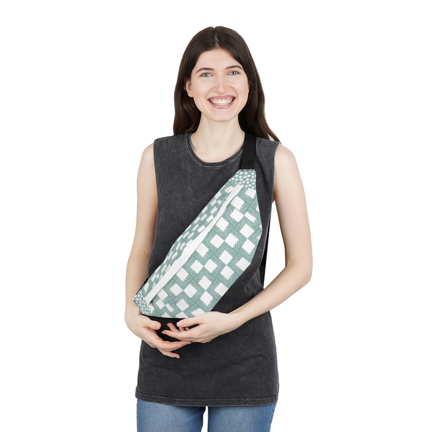 Aqua Abstract Checks Unisex Everyday Large Fanny Pack