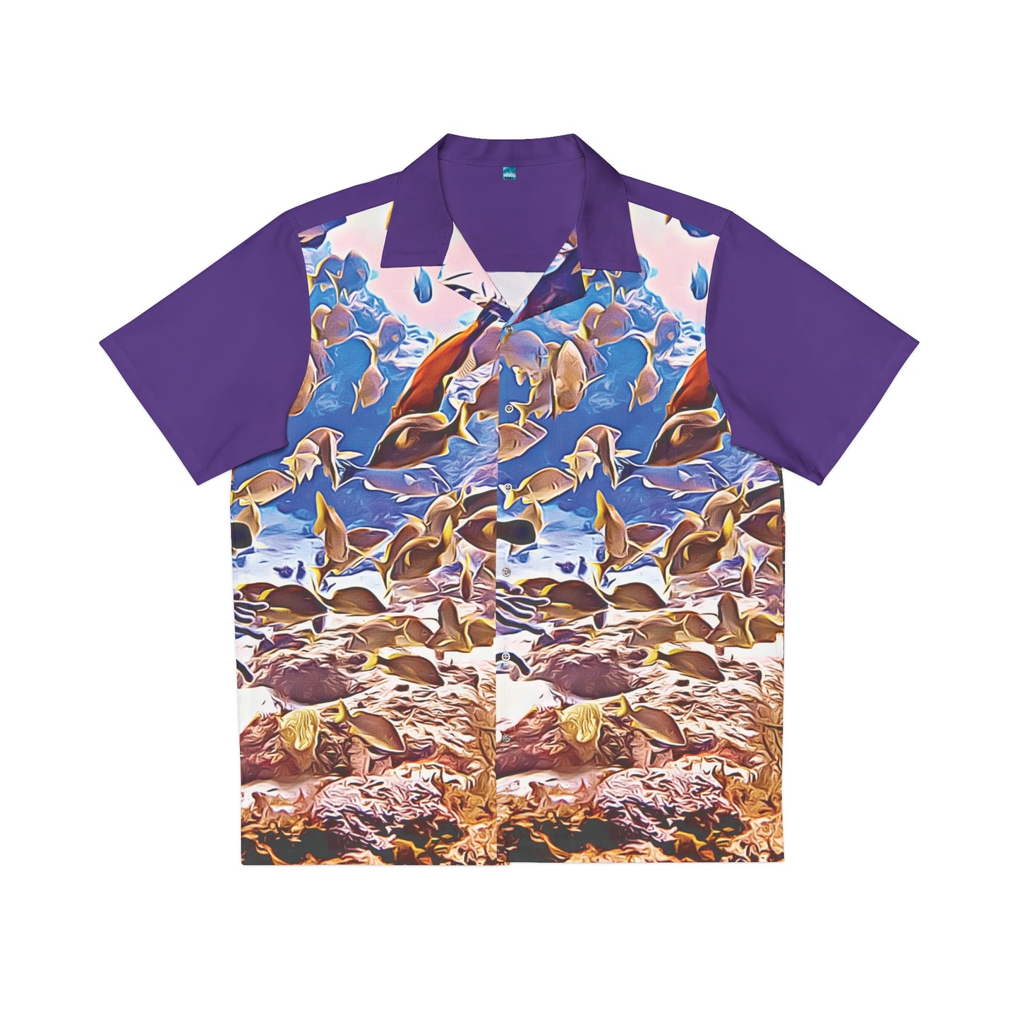 Fish Under the Sea Marine Life Oceanic Landscape Art to Wear Men's Hawaiian Shirt Purple