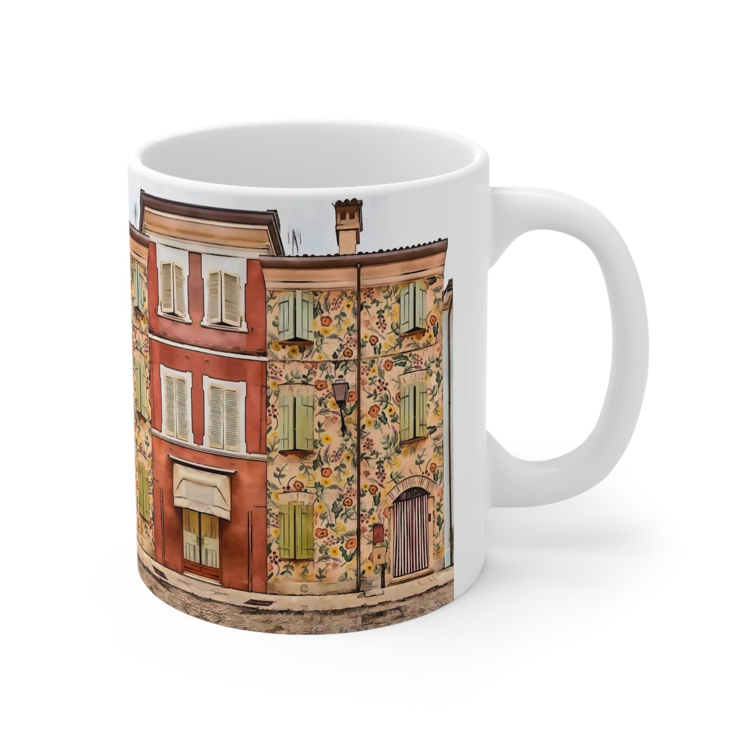 Italy Floral Painted Homes Cottage Core Style White Ceramic Coffee Mug 11oz