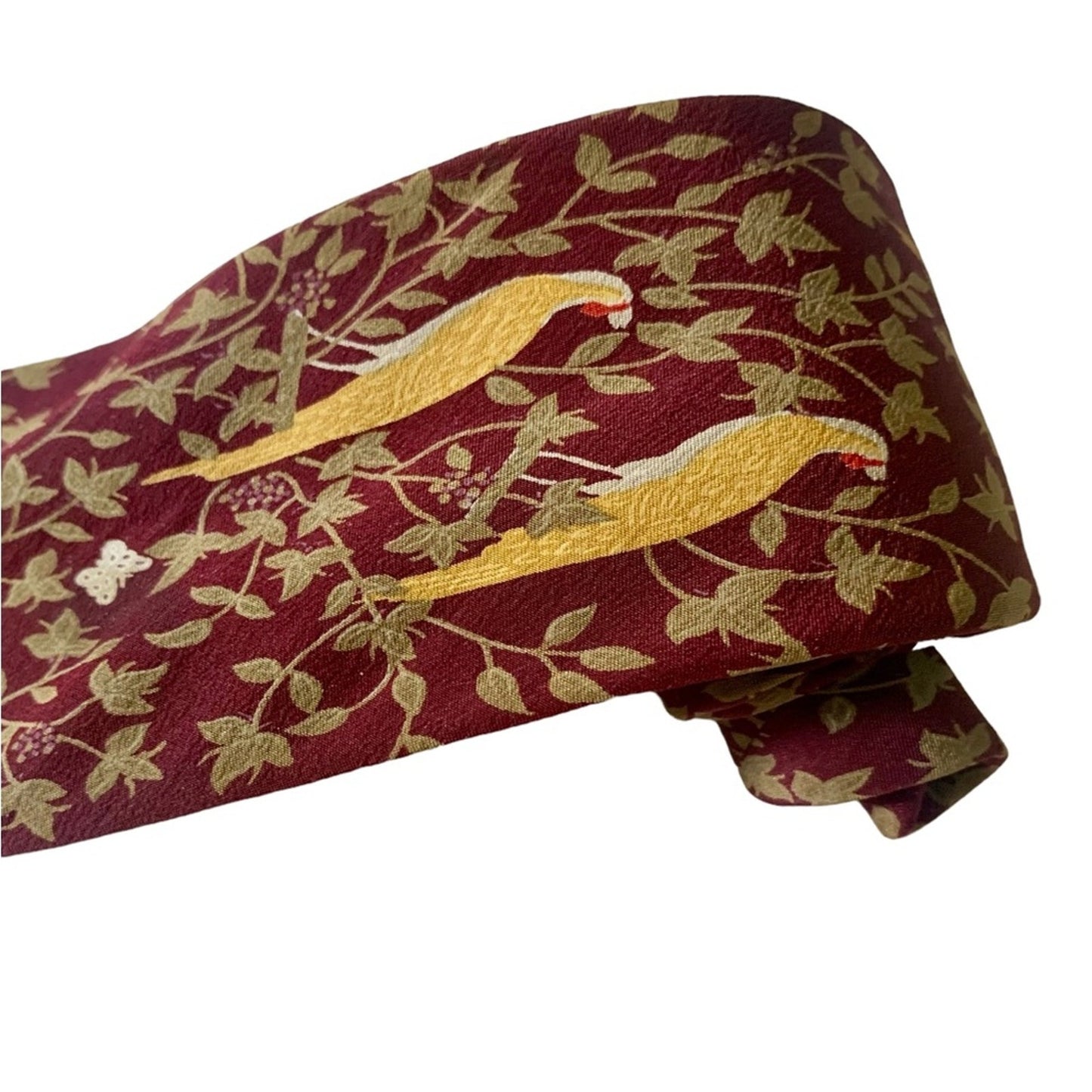 VTG Valentino Cravatte Burgundy 100% Silk Bird Nature Print Designer Neck Tie