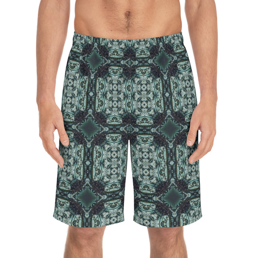 Dark Green Southwest Print Men's Board Shorts