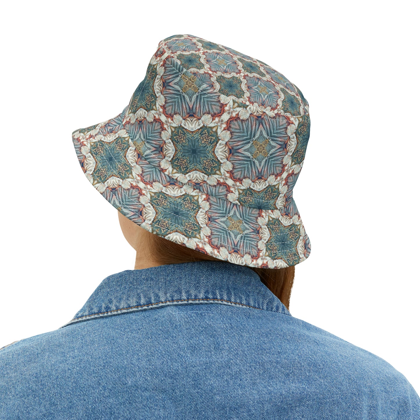 Mixed Blues Floral Faux Patchwork Unisex Bucket Hat