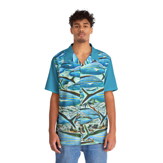Blue Fish Turquoise Waters Art to Wear Men's Hawaiian Shirt