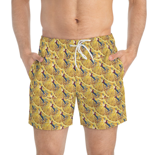 Citrus Lemon Segments Novelty Print Men's Swim Trunks