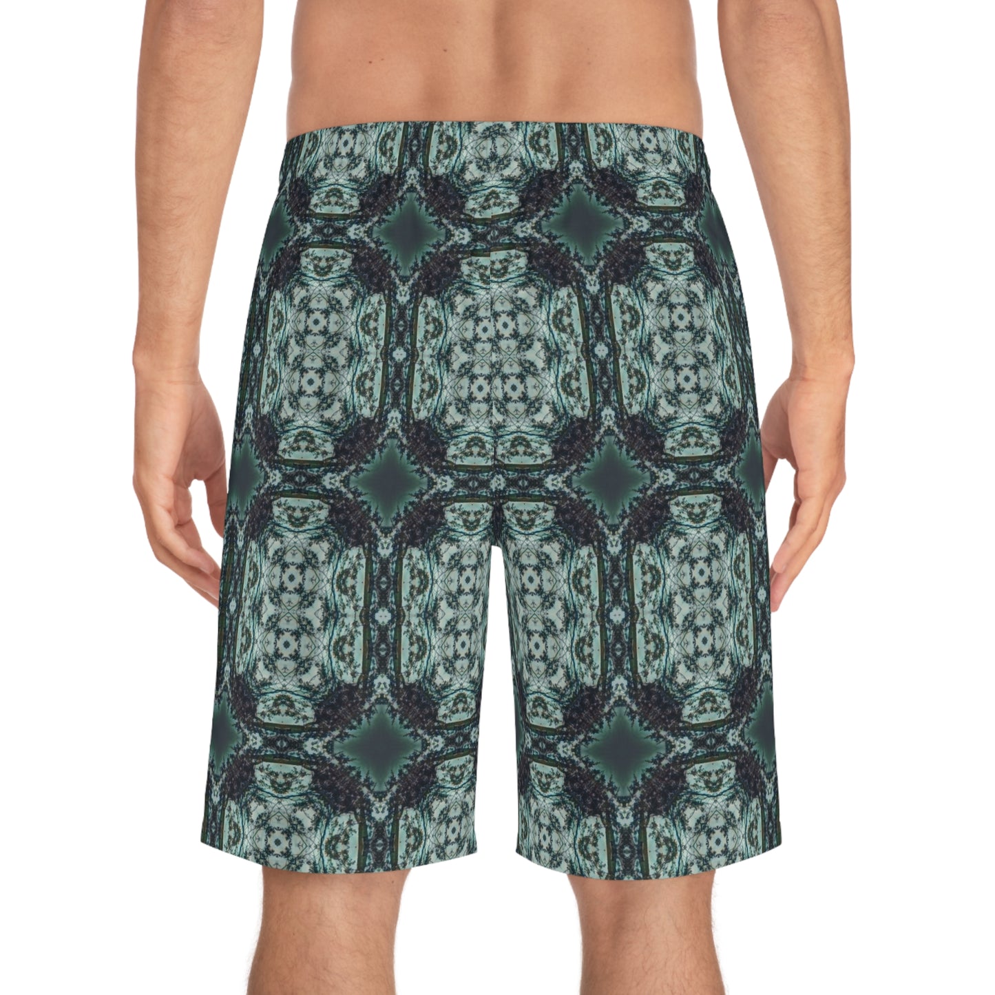 Dark Green Southwest Print Men's Board Shorts