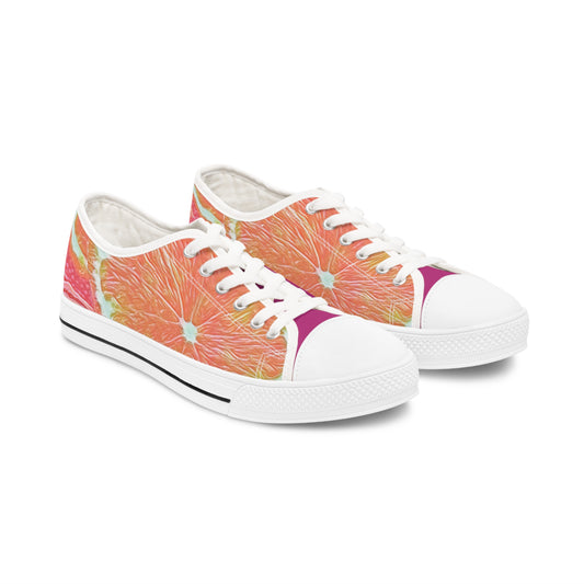 Citrus Fruit Orange Segments Print Pink Contrast Women's Low Top Sneakers