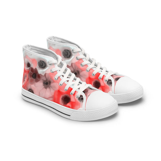 Anemone Assorted Floral Mixed Pink Flowers Women's WhiteCanvas High Top Sneakers