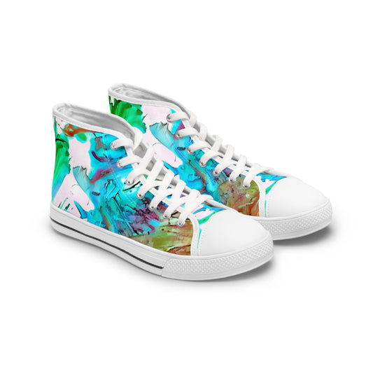 Abstract Multi-Color Art-to-Wear Women's White Canvas High Top Sneakers