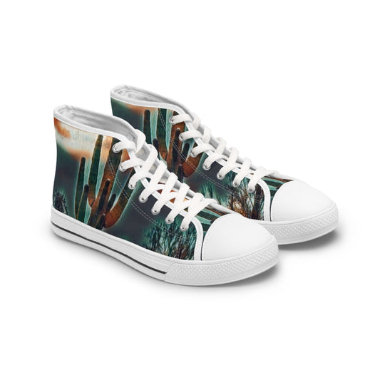 Arizona Desert in Teal with Cactus Art to Wear Women's High Top Sneakers