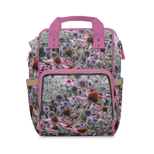 Coneflower Echinacea Floral Print Pink Trim Multifunctional Diaper Backpack