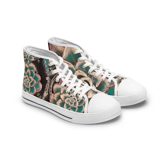 Moody Succulents Teal Print Women's High Top Sneakers