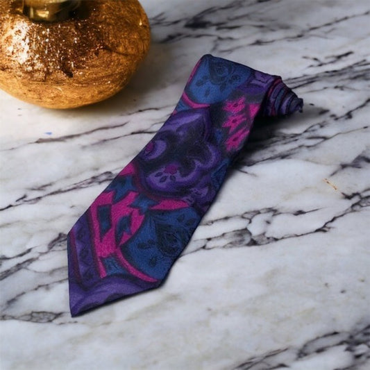 MISSONI Cravatte Purple Fleur de Lys Silk Neck Tie 100% Silk (3.75"W x 59"L)