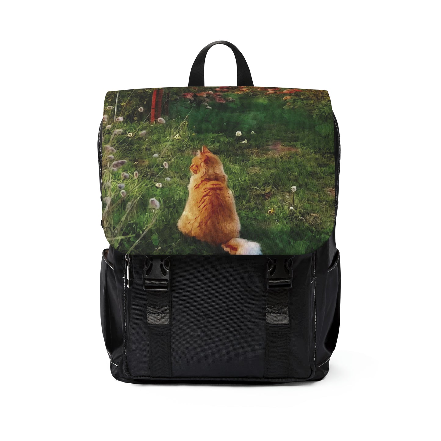 Cat in the Garden Whimsical Unisex Casual Shoulder Backpack