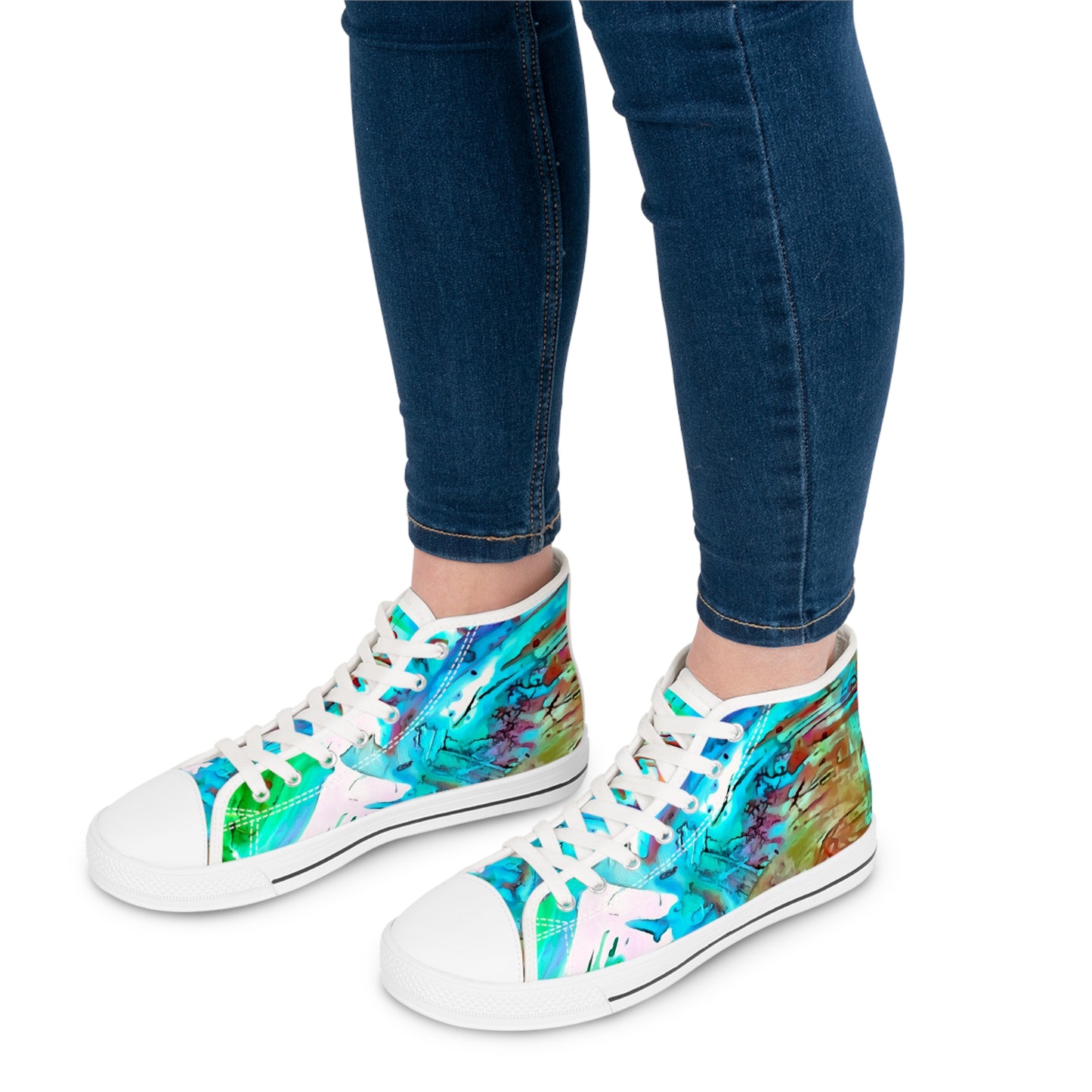 Abstract Multi-Color Art-to-Wear Women's White Canvas High Top Sneakers