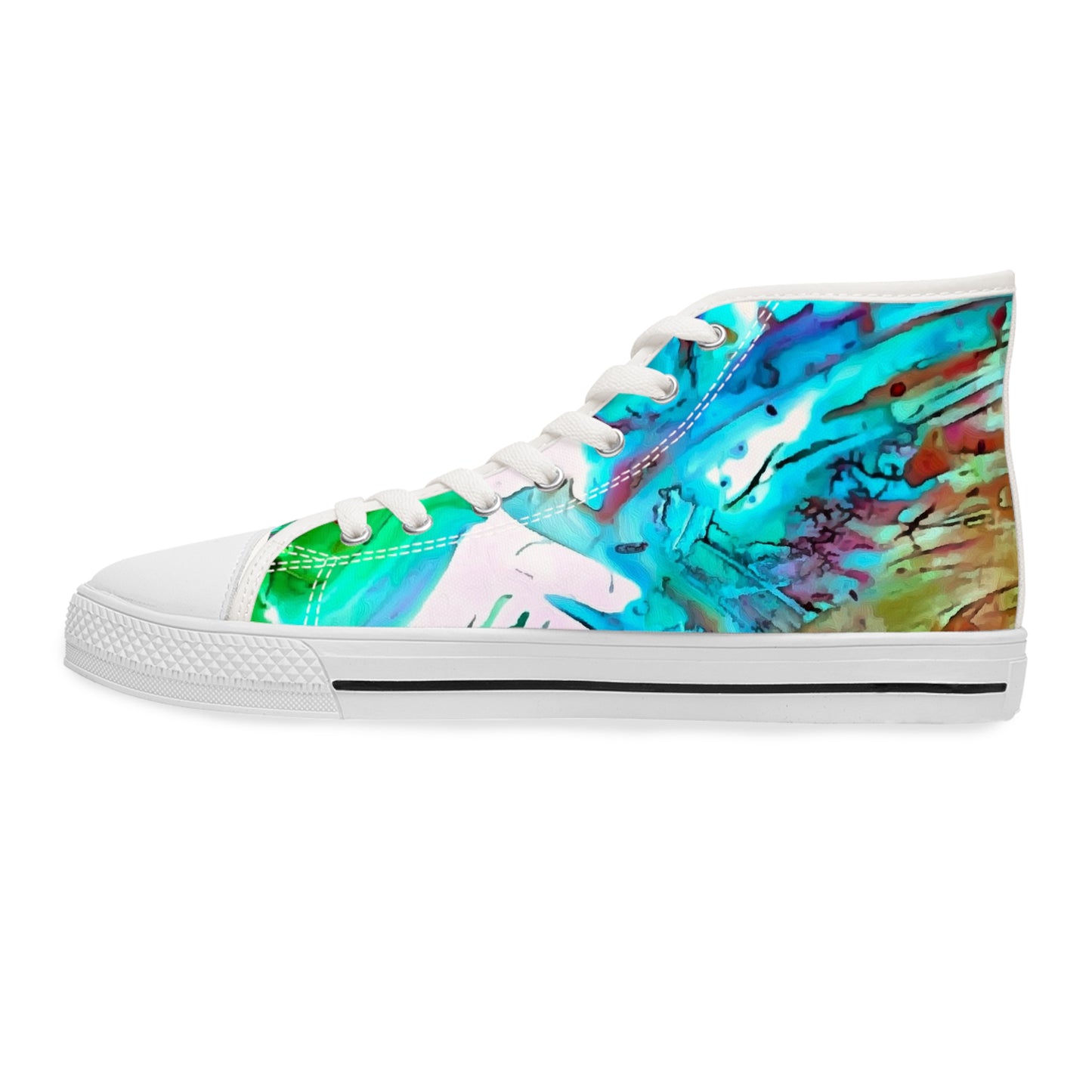 Abstract Multi-Color Art-to-Wear Women's White Canvas High Top Sneakers