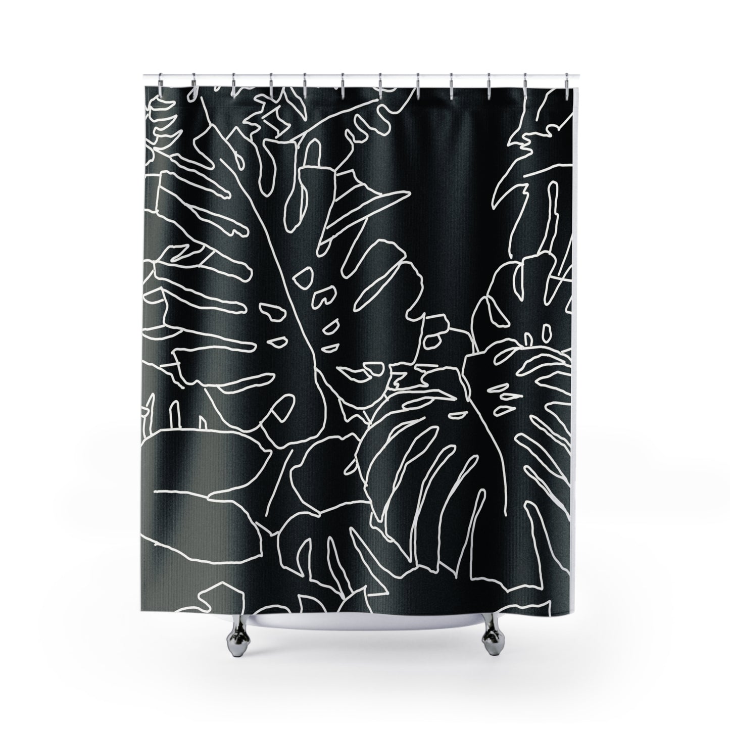 Black and White Monstera Leaf Plant Lovers Fabric Shower Curtain