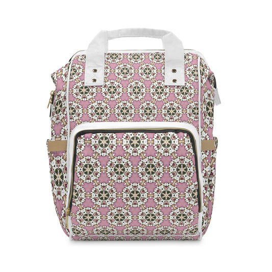 Slow + Sage Exclusive Pink Persian Star Print Unisex Multifunctional Diaper Backpack