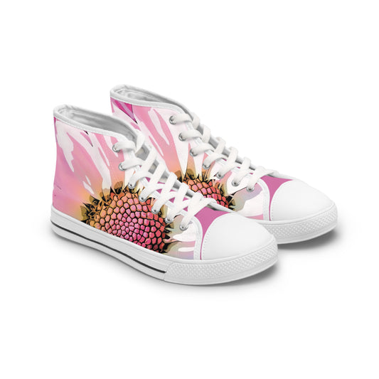 Dahlia Pink Flower Graphic Art to Wear Women's White Canvas High Top Sneakers