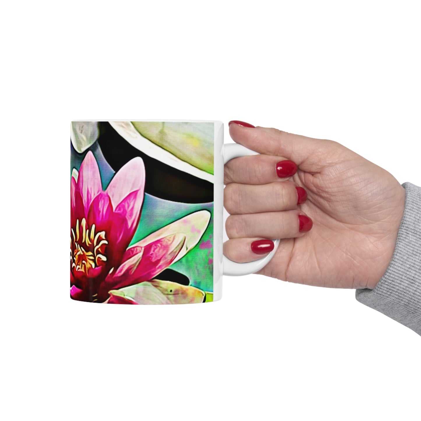 Pink Lily Pad Art to Drink White Ceramic Coffee Mug 11oz