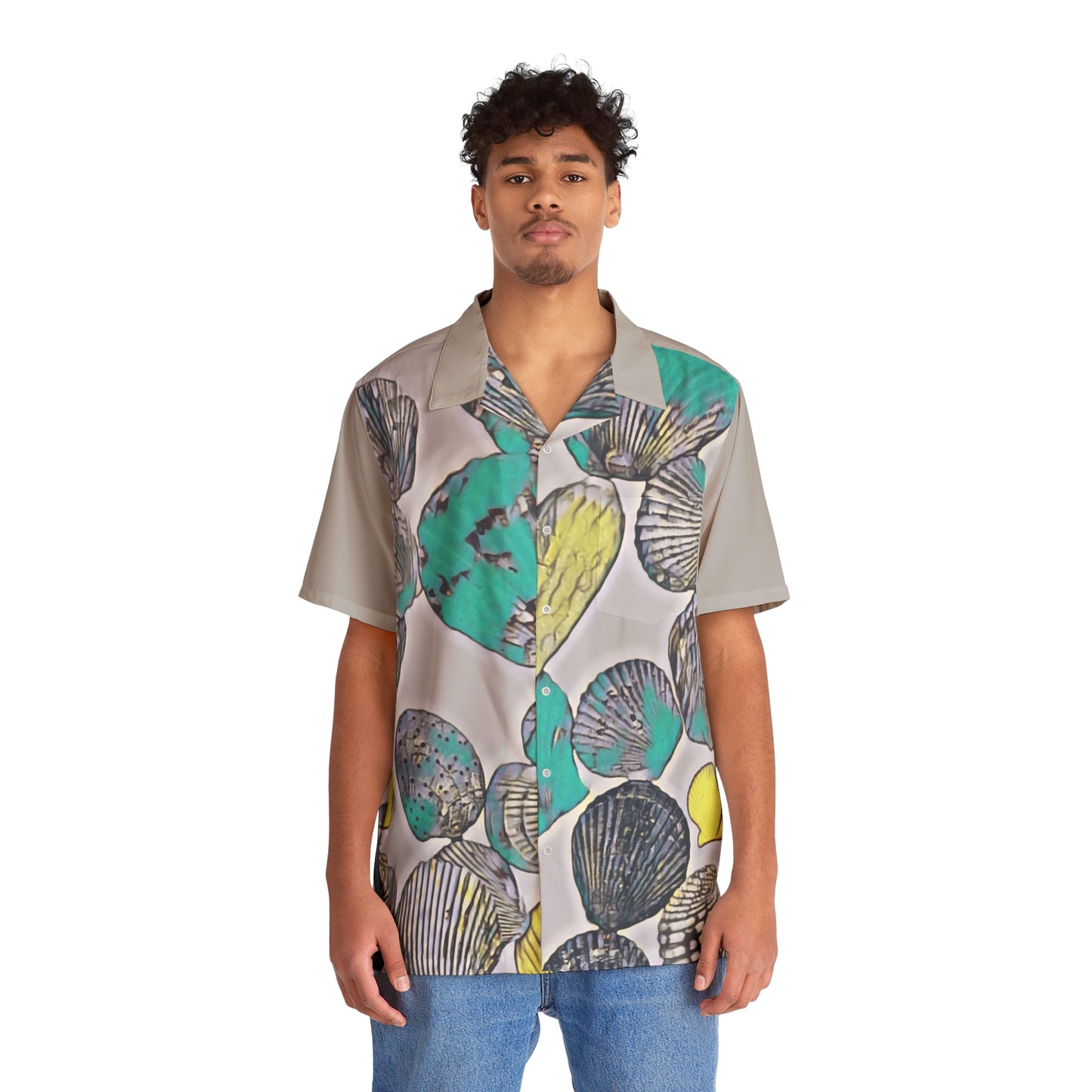 Beach Vibes Gray Shell Print Men's Hawaiian Shirt