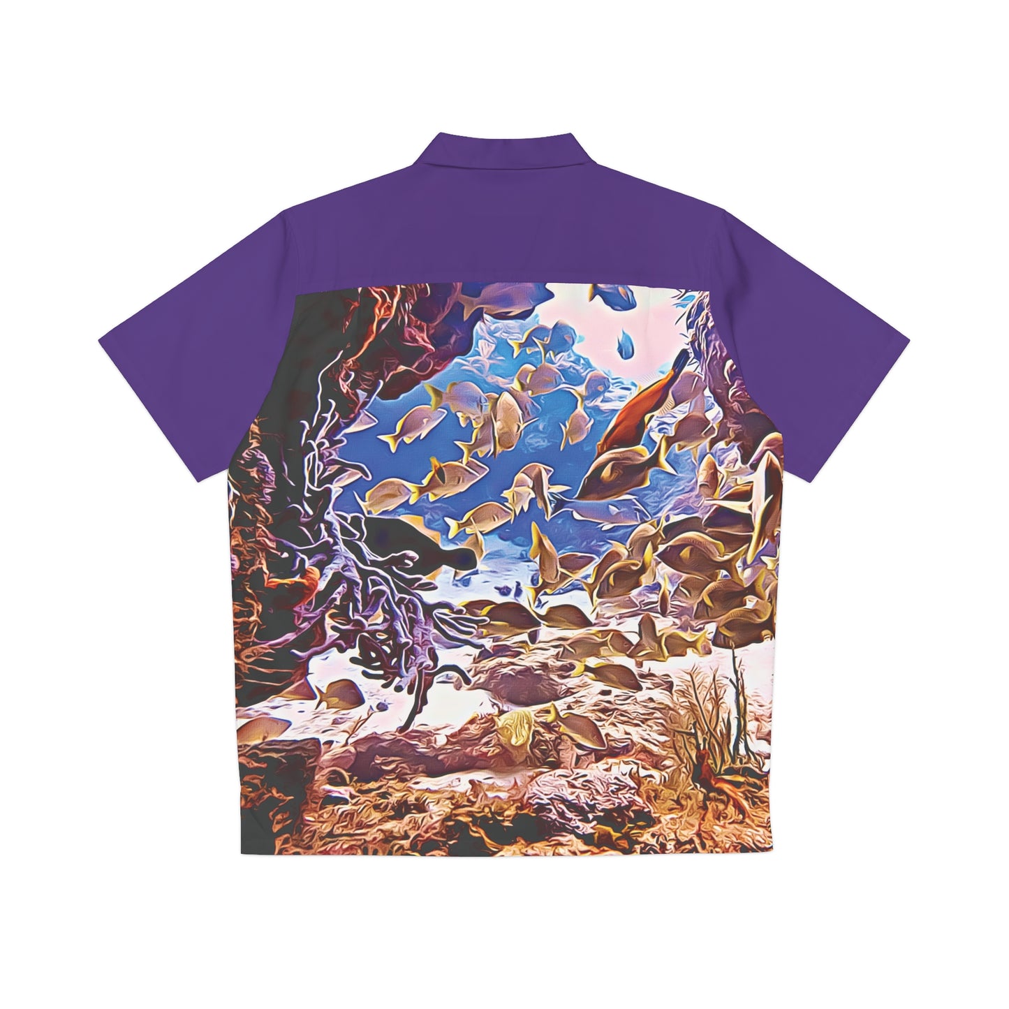 Fish Under the Sea Marine Life Oceanic Landscape Art to Wear Men's Hawaiian Shirt Purple