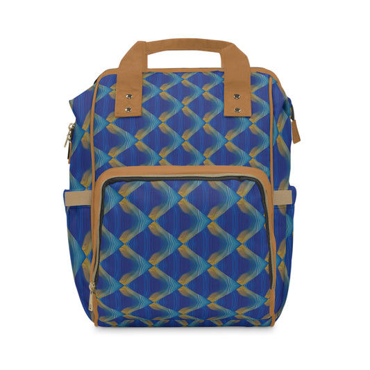 Blue and Brown Geometric Print Multifunctional Diaper Backpack