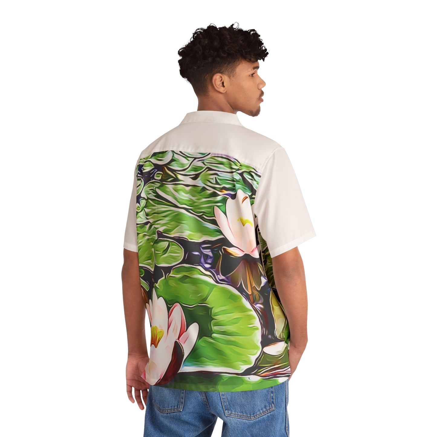 Green Lily Pads Vibrant Art to Wear Nature Men's Hawaiian Shirt