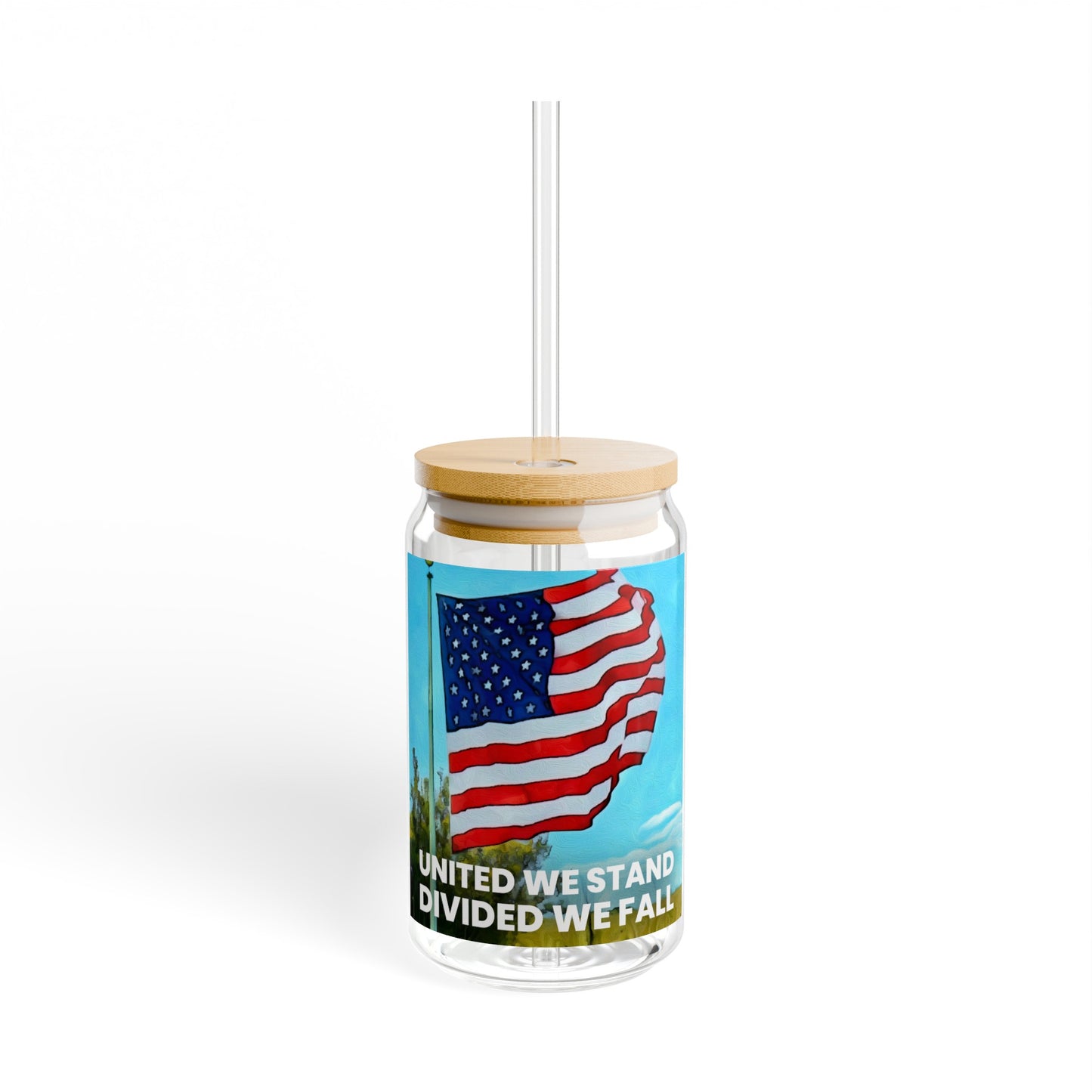American Pride United We Stand Sipper Glass with Lid and Straw, 16oz