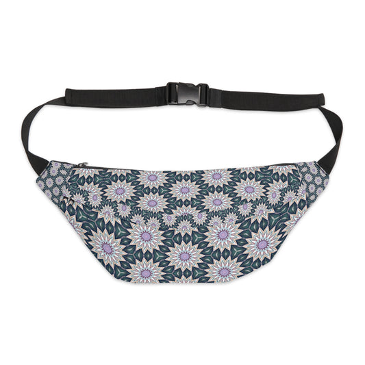 Floral Teal and Purple Blossom Print Everyday Large Fanny Pack