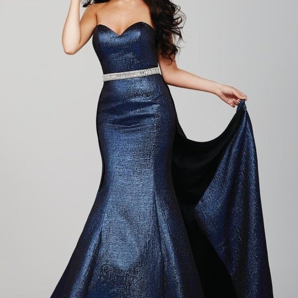 JOVANI Women's Size 8 Navy Blue Strapless Formal Dress with Train 32731 PROM