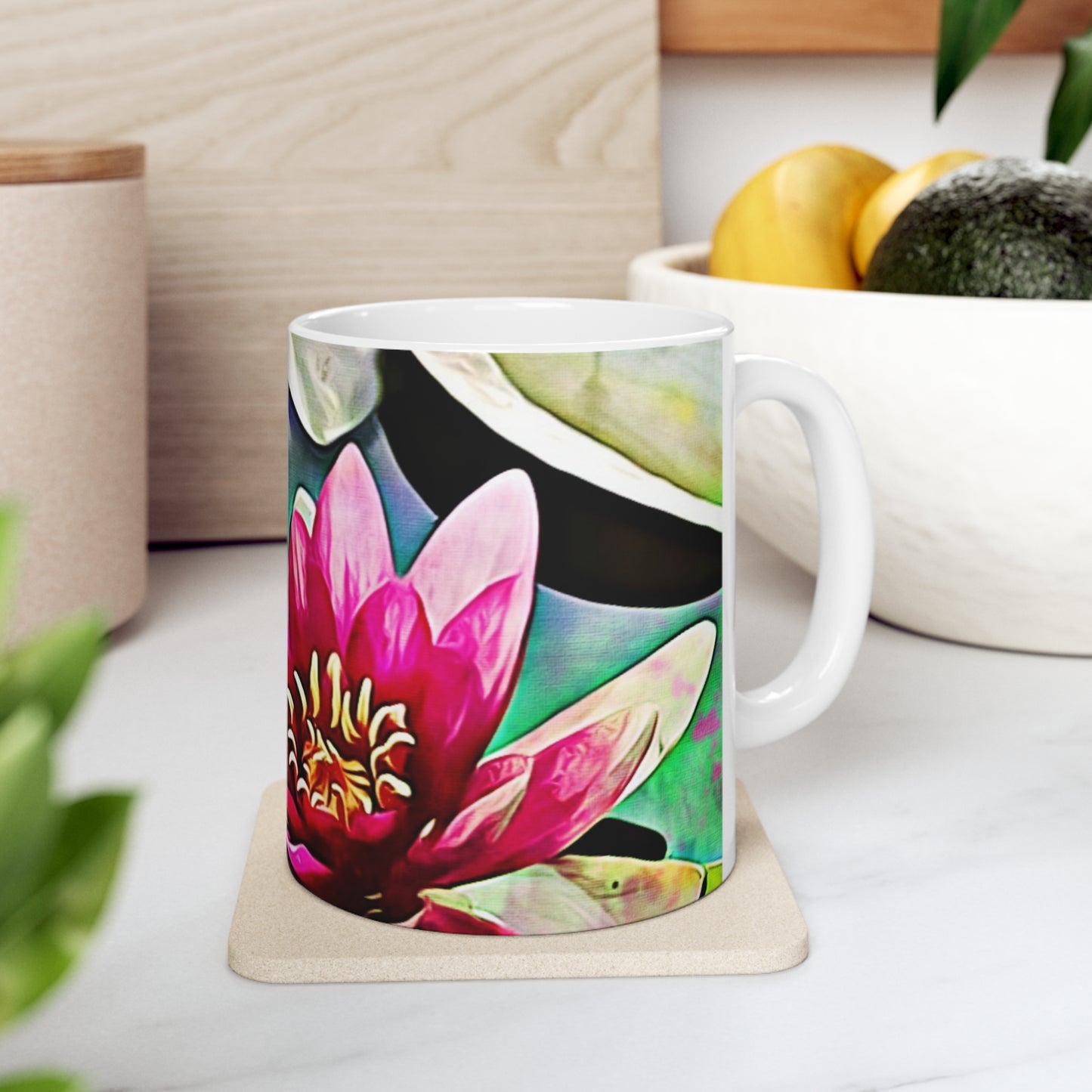 Pink Lily Pad Art to Drink White Ceramic Coffee Mug 11oz