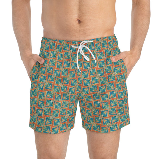 Southwest Vibrant Abstract Geometric Print Swim Trunks