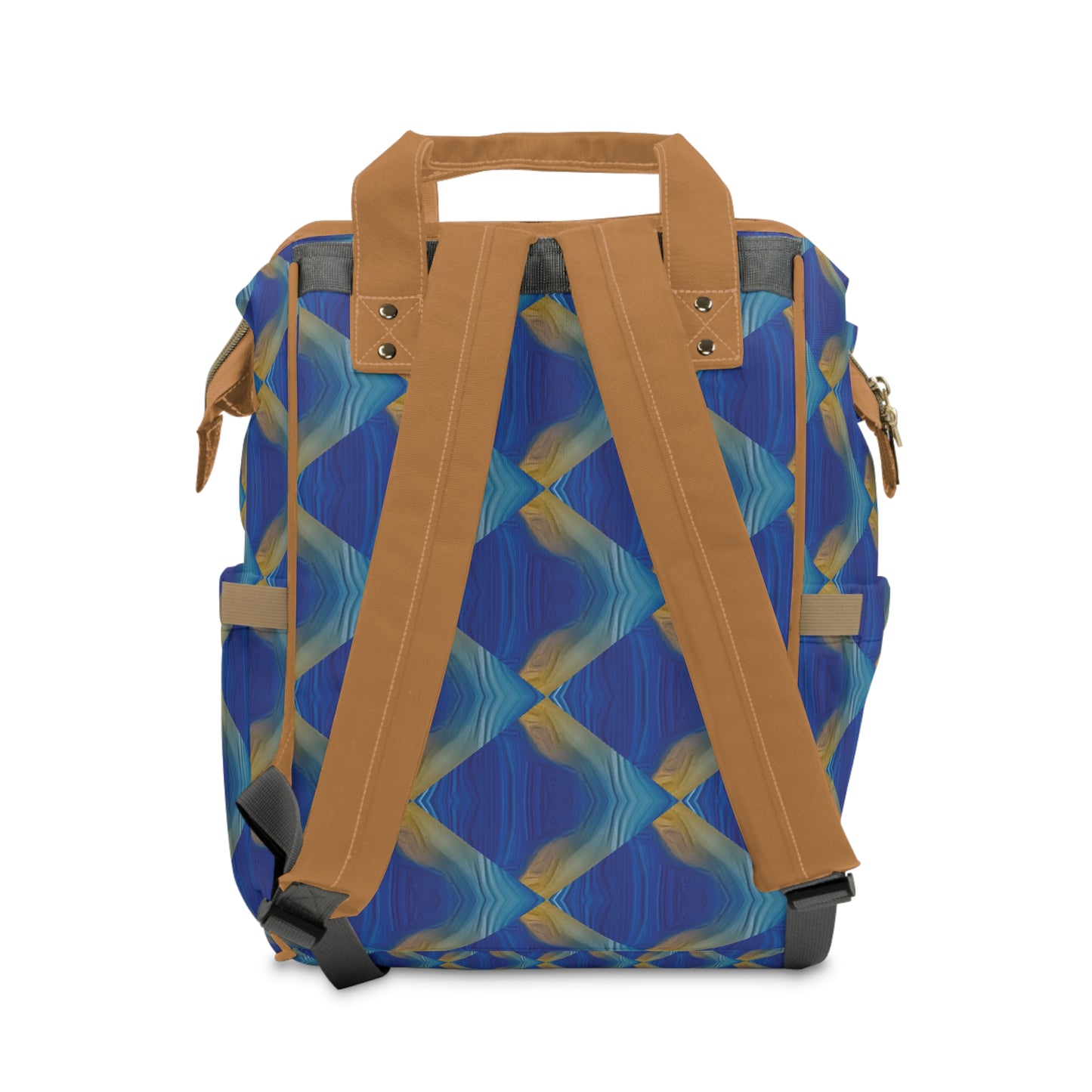 Blue and Brown Geometric Print Multifunctional Diaper Backpack