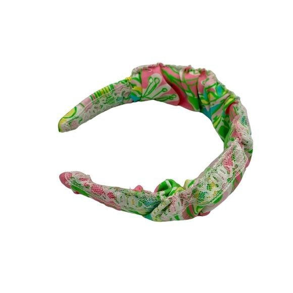 Handcrafted Scrunchy Headband Crown Lily Pulitzer Fabric with Matching Barrette