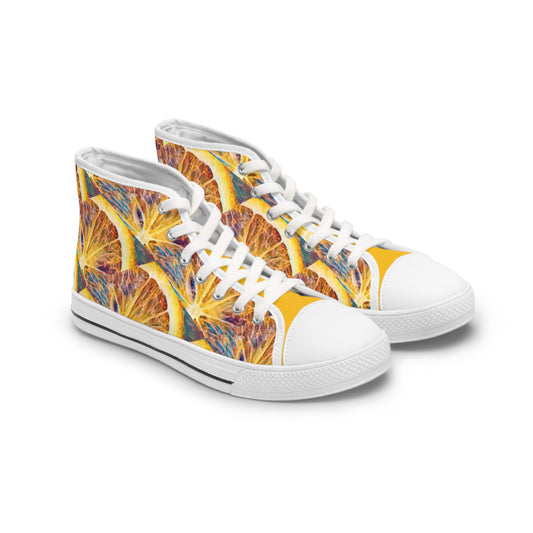 Citrus Grapefruit Print Yellow Women's High Top Sneakers