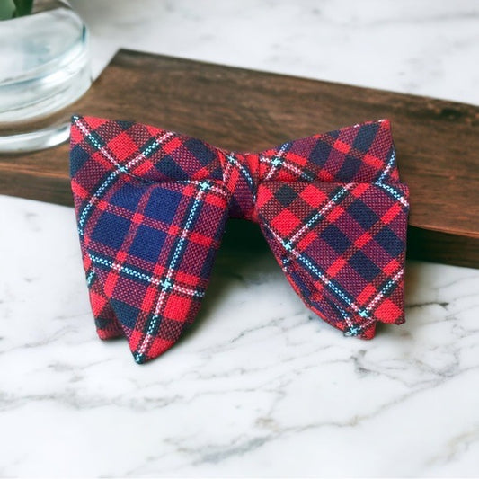 Vintage Red Plaid Bow Tie Clip Attachment Christmas Holiday Party Season USA