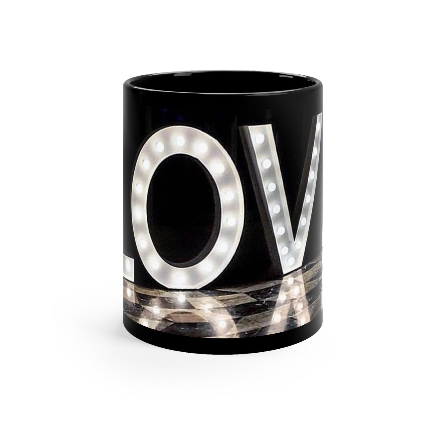 Love in Lights Hollywood Regency 11oz Black Ceramic Coffee Mug