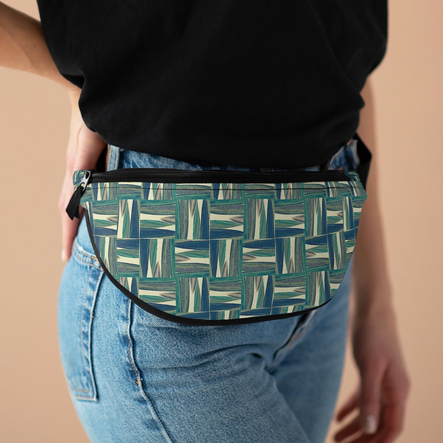 Blue Mixed Shades Weave Pattern Everyday Unisex Fanny Pack