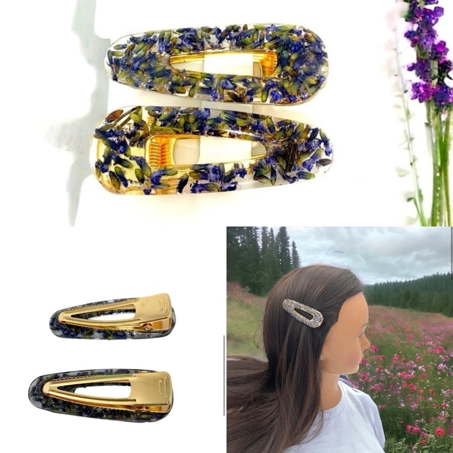 Handcrafted Hair Barrettes Four Sets of Artisan Hair Accessories Resin Floral Bridal
