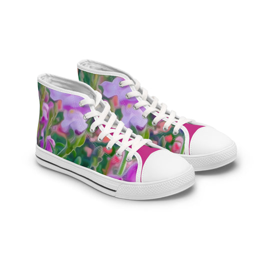 Bright Pink Floral Garden Art to Wear Women's White Canvas High Top Sneakers