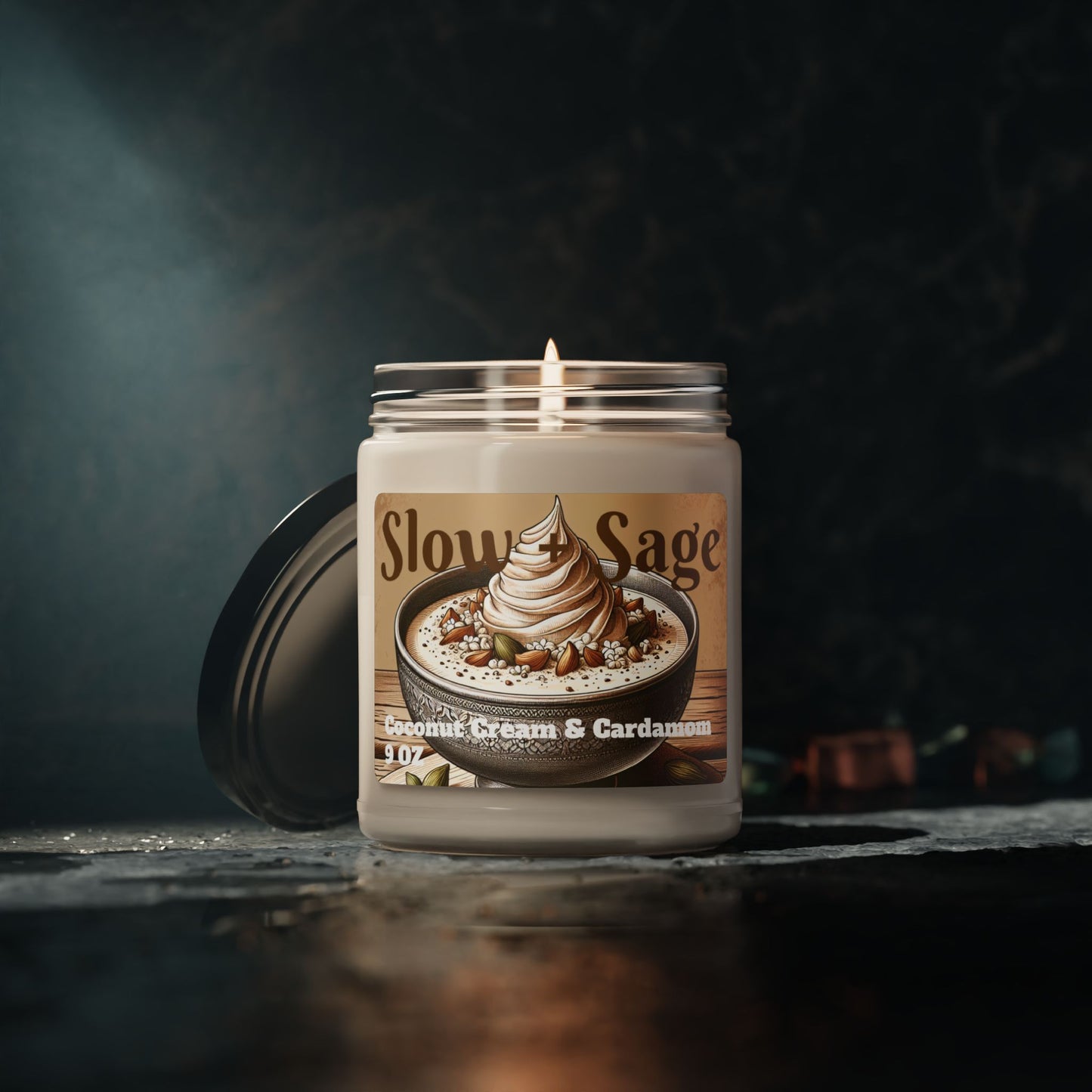 Slow + Sage Coconut Cream and Cardamom Scented Soy Candle, 9oz