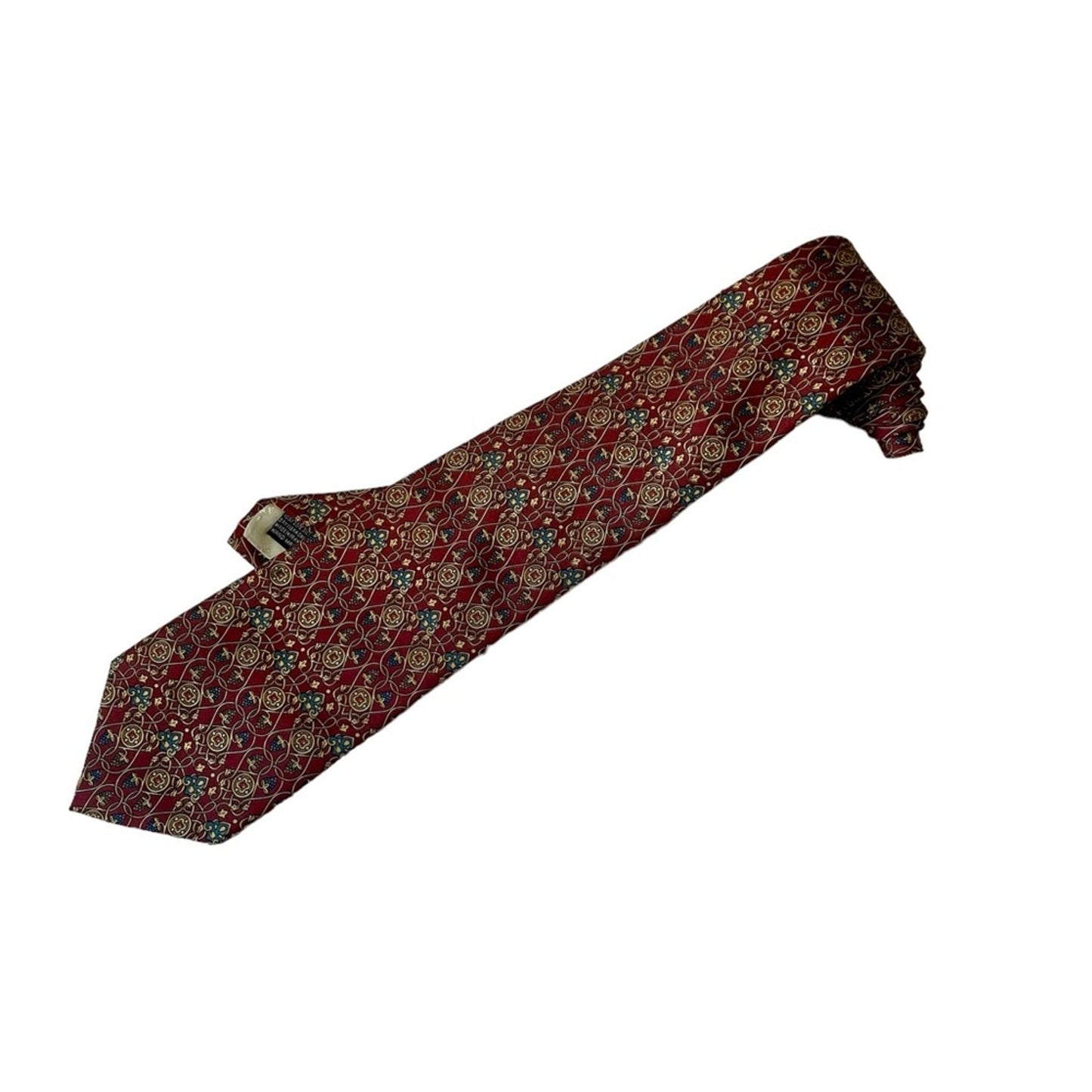 Pierre Balmain PARIS Made in France 100% Silk Burgundy Geometric Motif Neck Tie